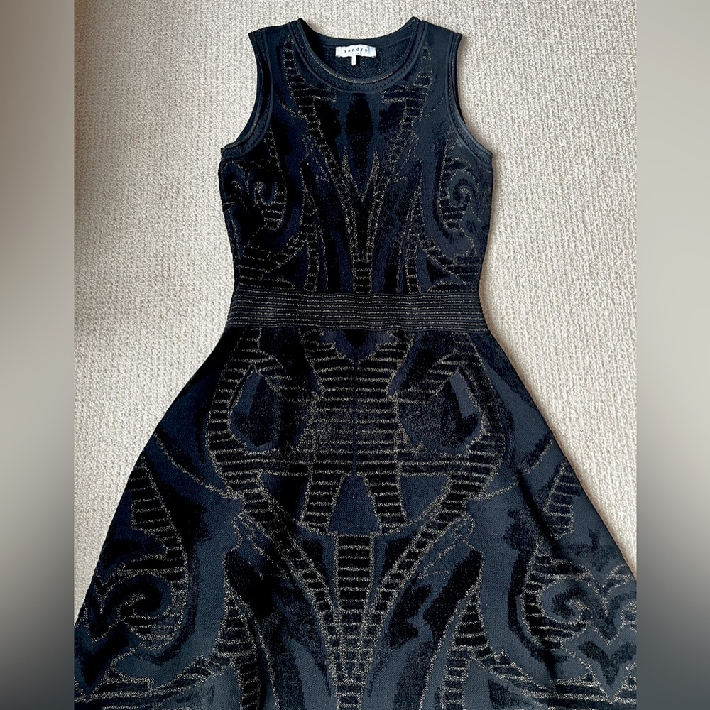 Sandro Black Textured Sleeveless Dress